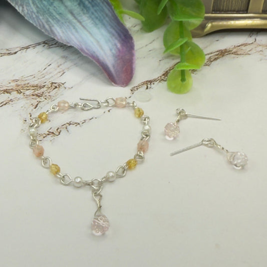 Pink Yellow Pearl Beaded Doll Necklace & Earrings • 14 Inch Fashion Doll Jewelry