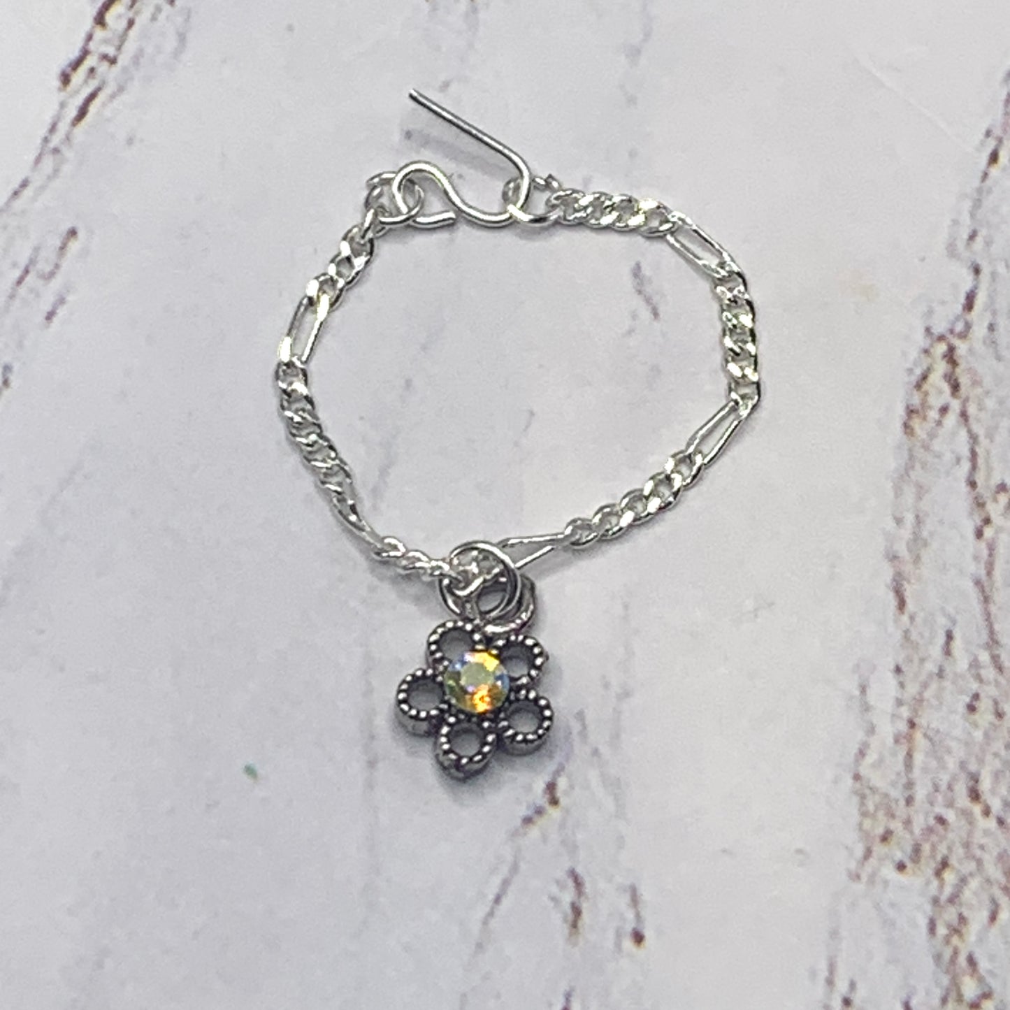 AB Rhinestone Flower Pendant Silver Chain Doll Necklace • 16 Inch Doll Jewelry