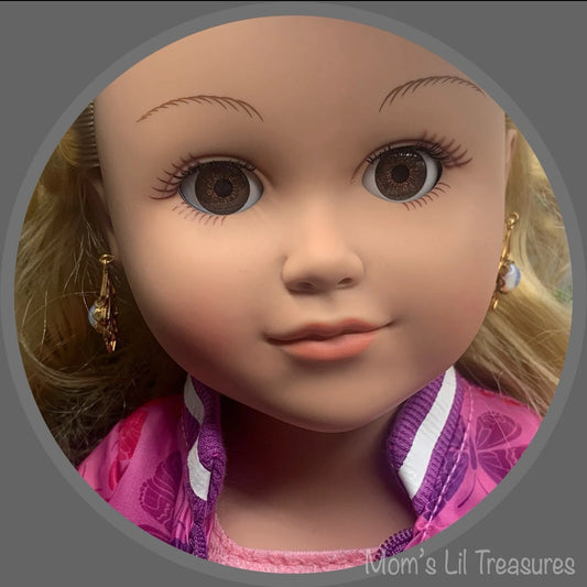 Light Pink Opalescent Dangle Gold Filigree Doll Earrings • 18 Inch Doll Jewelry