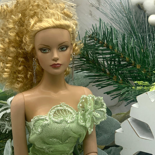 Silver Diamond Shaped Tassel Dangle Doll Earrings • 16” Fashion Doll Jewelry