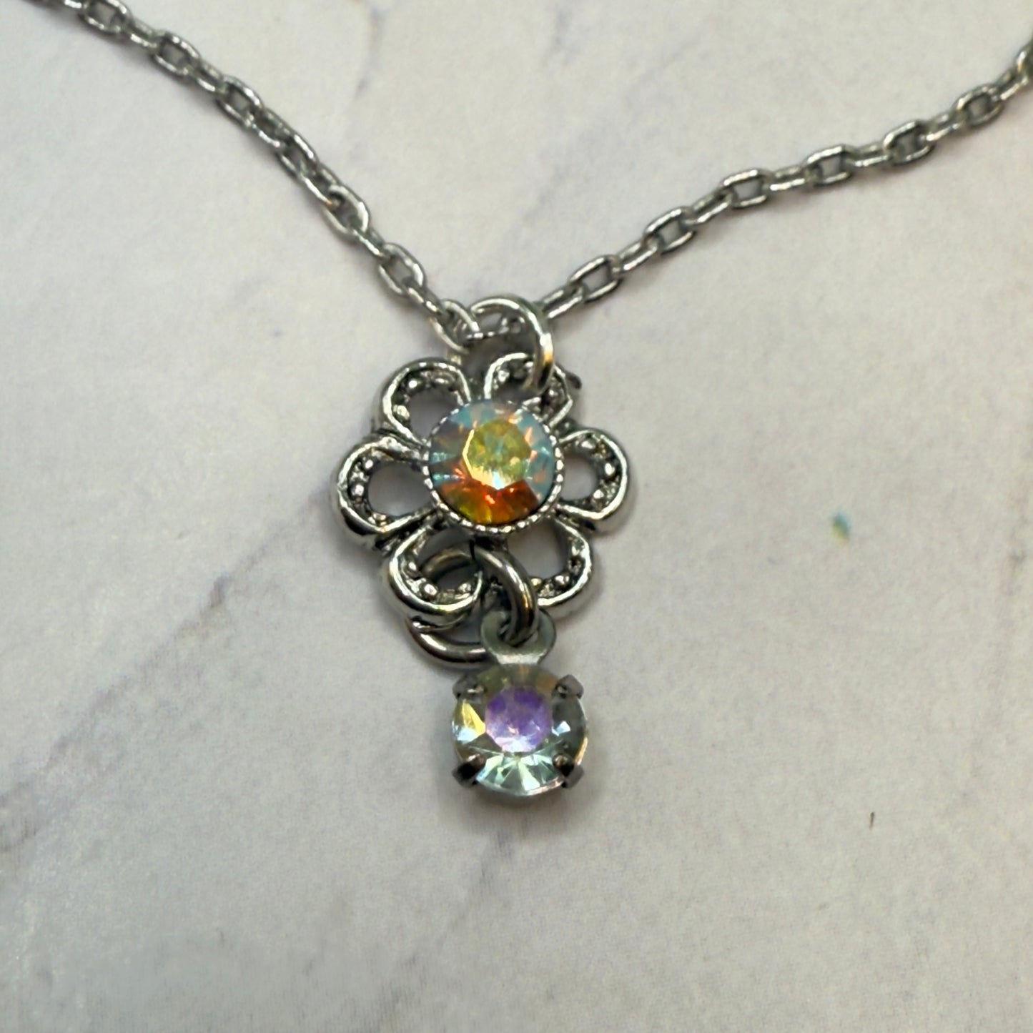 AB Rhinestone Flower Pendant Doll Necklace & Earrings Set• 18 Inch Fashion Doll Jewelry