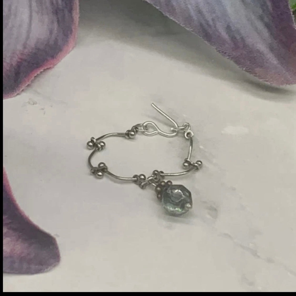 Grayish Green Glass Pendant Silver Link Doll Necklace • 10-12” Doll Jewelry 1:6