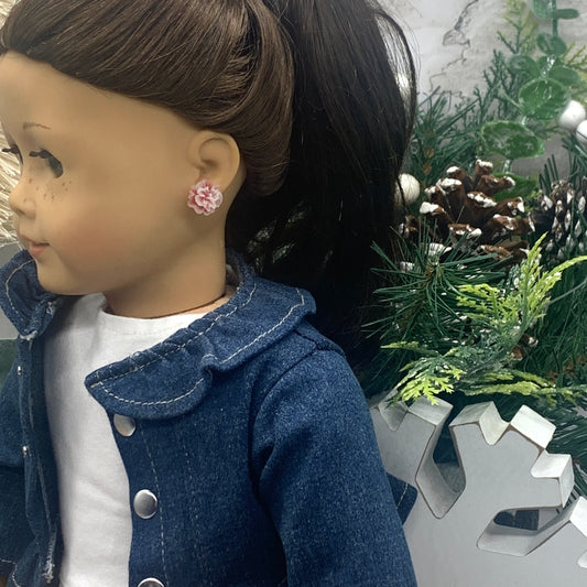 Pink Flower Rose Post Doll Earrings 2mm Post • fits 18” American Girl Doll