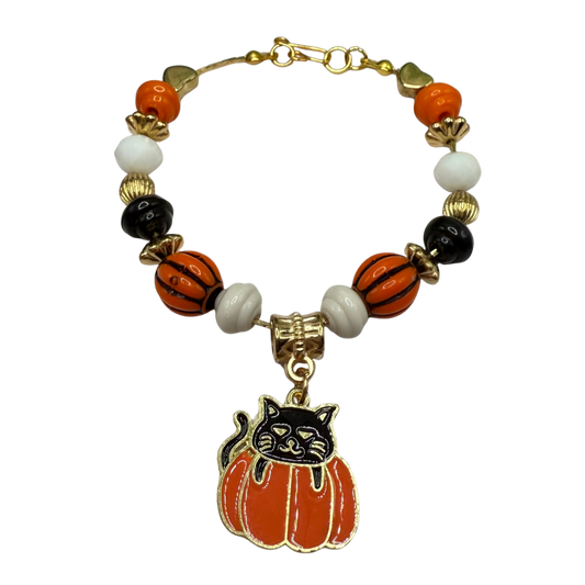Cat in Pumpkin Charm Halloween Beaded Doll Necklace • 18 Inch Fashion Doll Jewelry