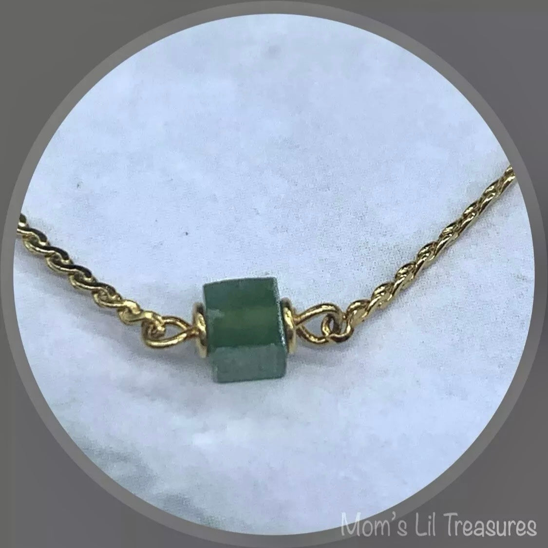 Gold Serpentine Chain Green Square Glass Accent Doll Necklace •18” Doll Jewelry