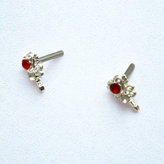 Red Rhinestone Heart Silver Wings Wand Design • 2mm Post for 18 Inch Fashion Doll