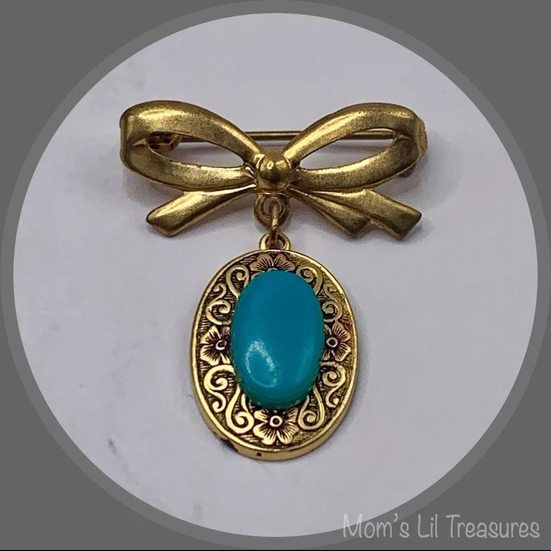 Gold Tone Turquoise Blue Pendant • Doll Brooch