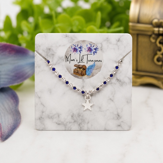 Blue & Clear Rhinestone Silver Star Charm Doll Necklace for 16 Inch Fashion Doll
