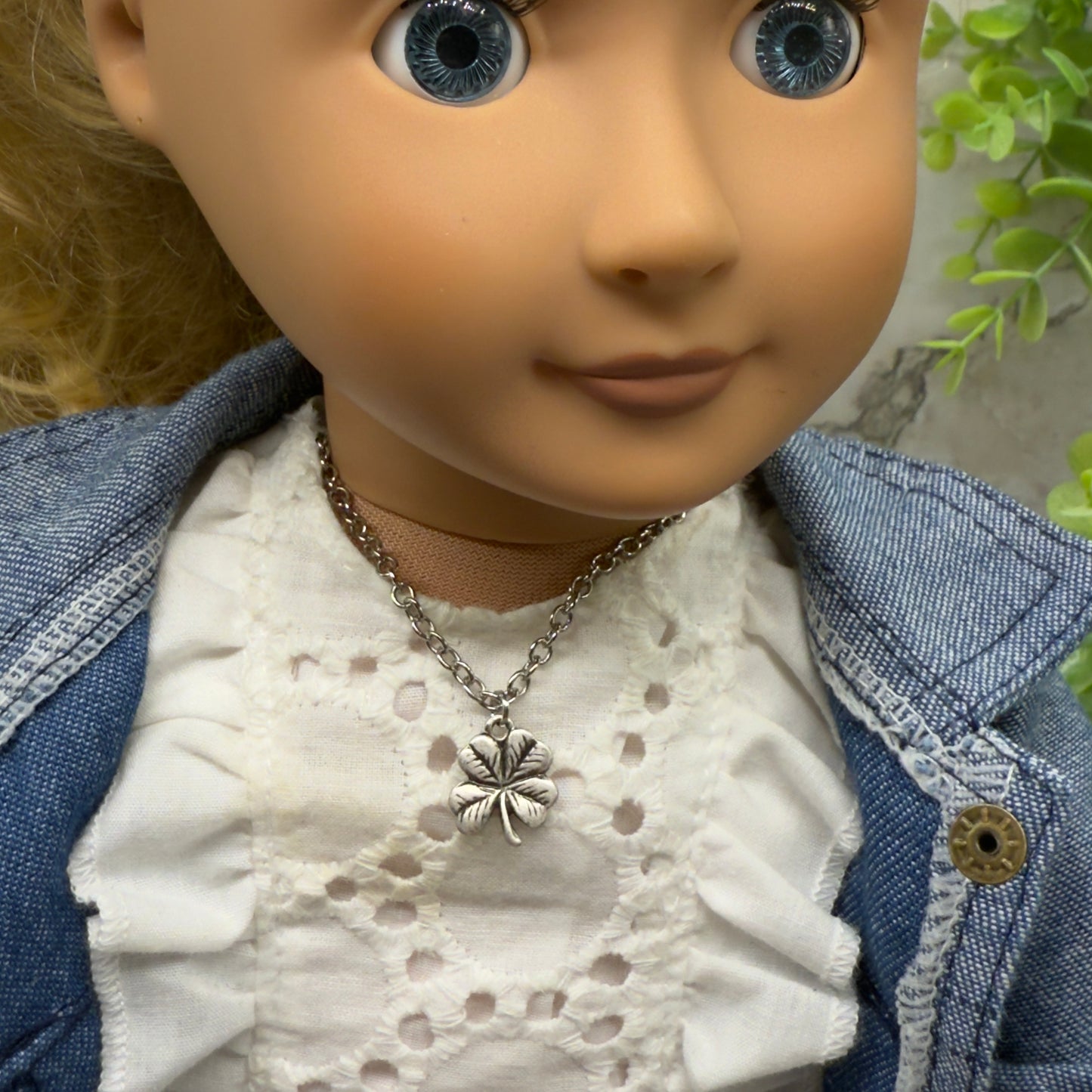 Silver Four Leaf Clover Luck Doll Necklace • 18 Inch Fashion Doll Jewelry
