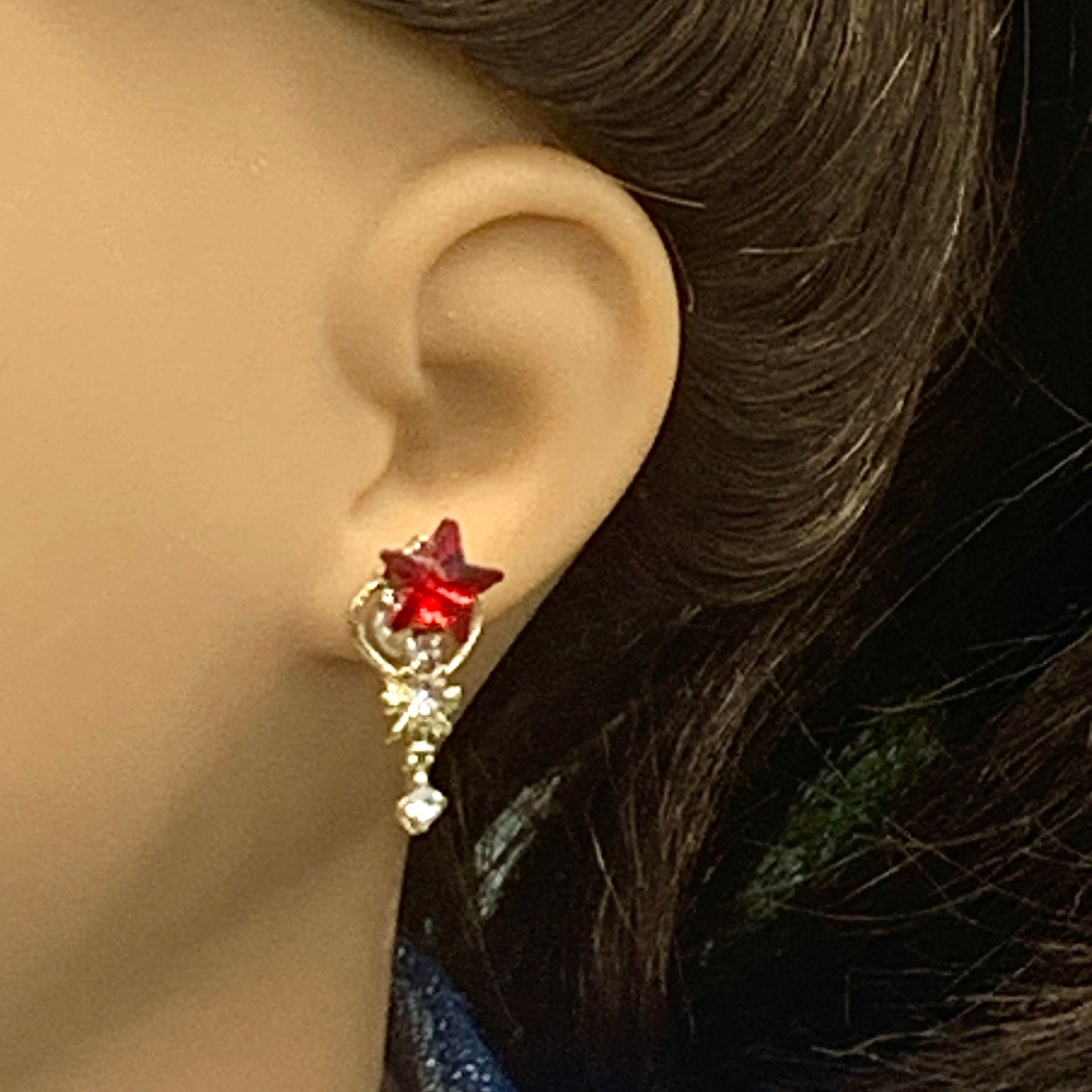 Red Rhinestone Star Heart Post Doll Earrings 2mm Post fit 18” American Girl Doll