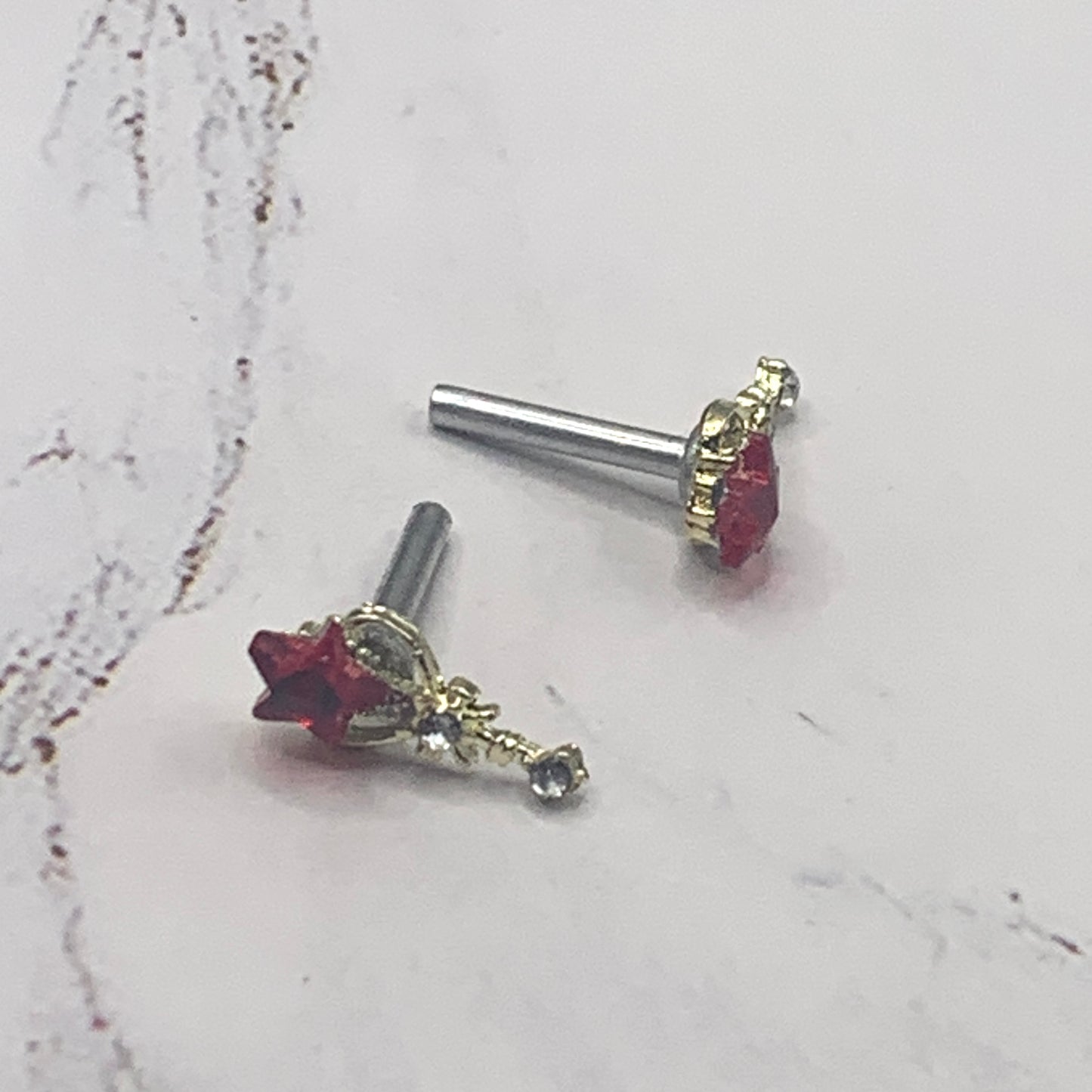 Red Rhinestone Star Heart Post Doll Earrings 2mm Post fit 18” American Girl Doll