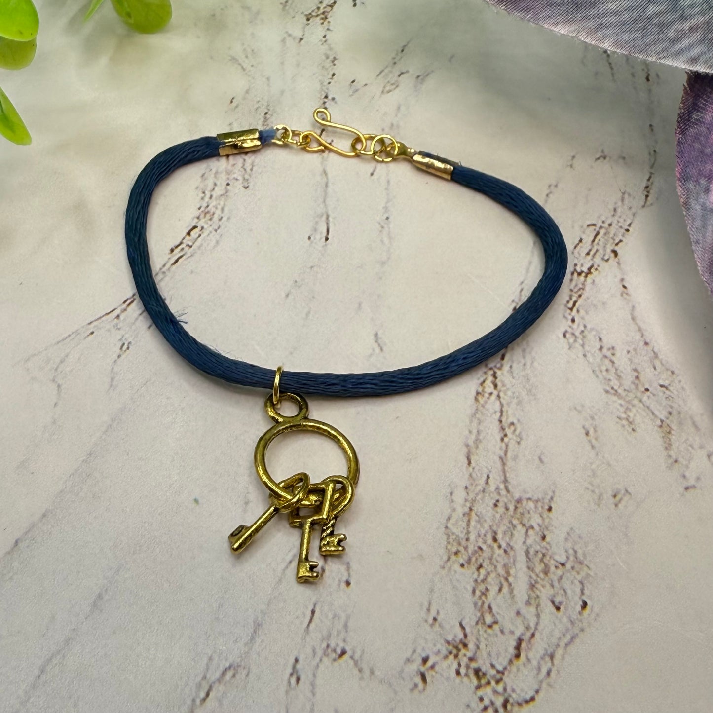 Blue Cord Gold Keys Pendant Doll Necklace • 18 Inch Fashion Doll Jewelry