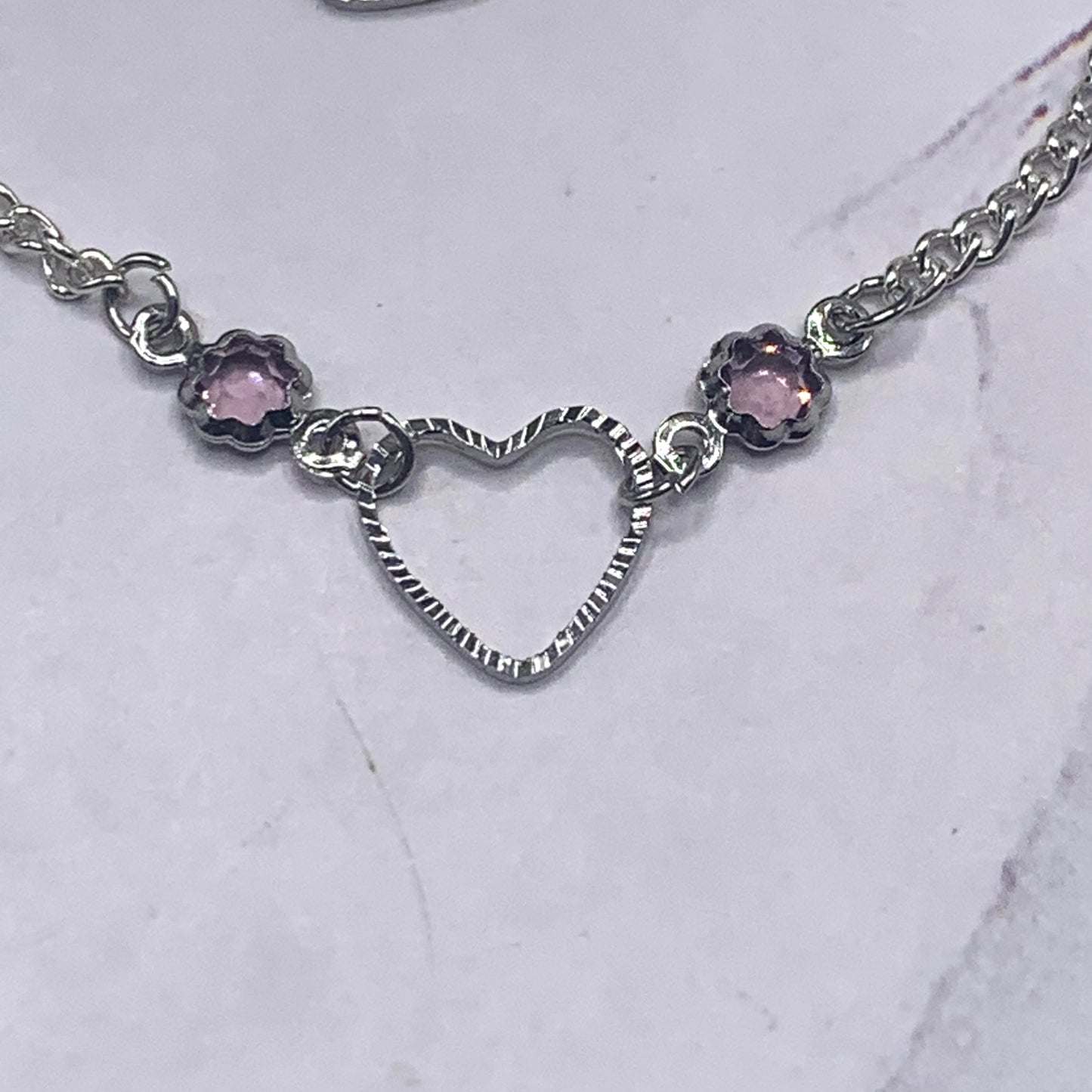 Silver Heart Chain Purple Crystal Necklace Earring Set • 18 Inch Fashion Doll