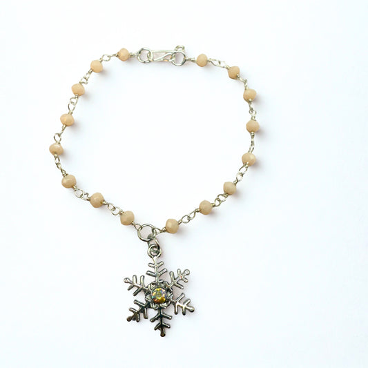 Light Pinkish Beige Glass Crystal Beaded Snowflake Doll Necklace • 18 Inch Fashion Doll Jewelry