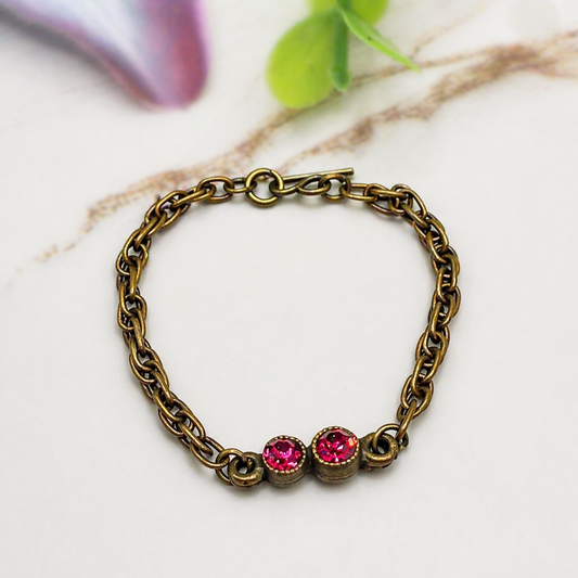 Dark Pink Red Rhinestone Bronze Copper Tone Chain Doll Necklace • 16 Inch Fashion Doll Jewelry