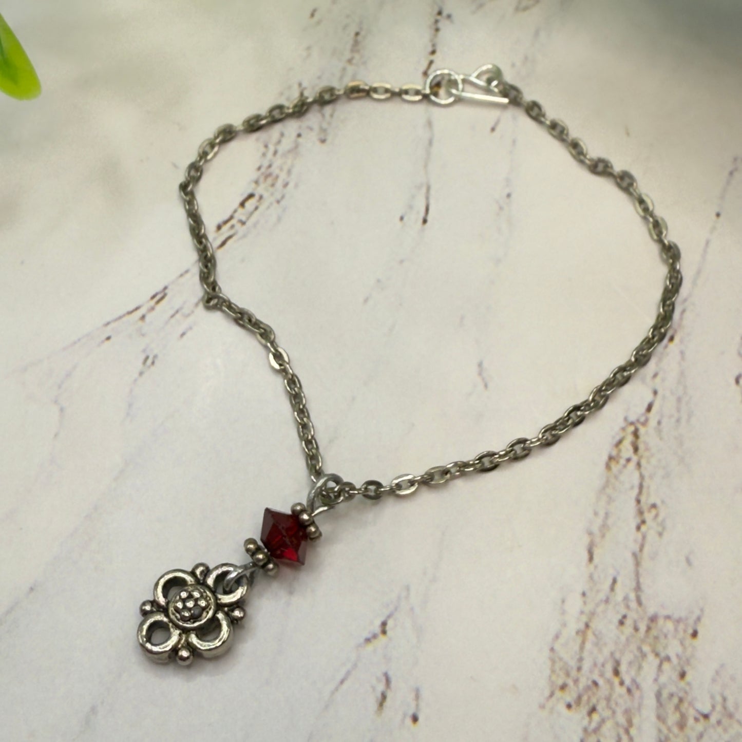 Ruby Red Glass Crystal Silver Filigree Pendant Doll Necklace • 18 Inch Fashion Doll Jewelry