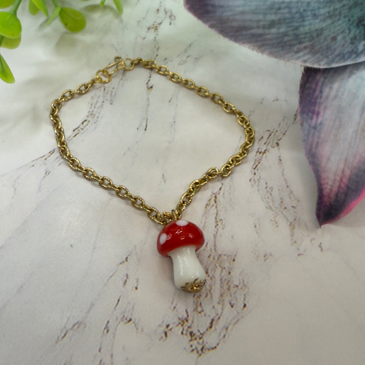 Red White Glass Mushroom Pendant Doll Necklace • 18 Inch Fashion Doll Jewelry