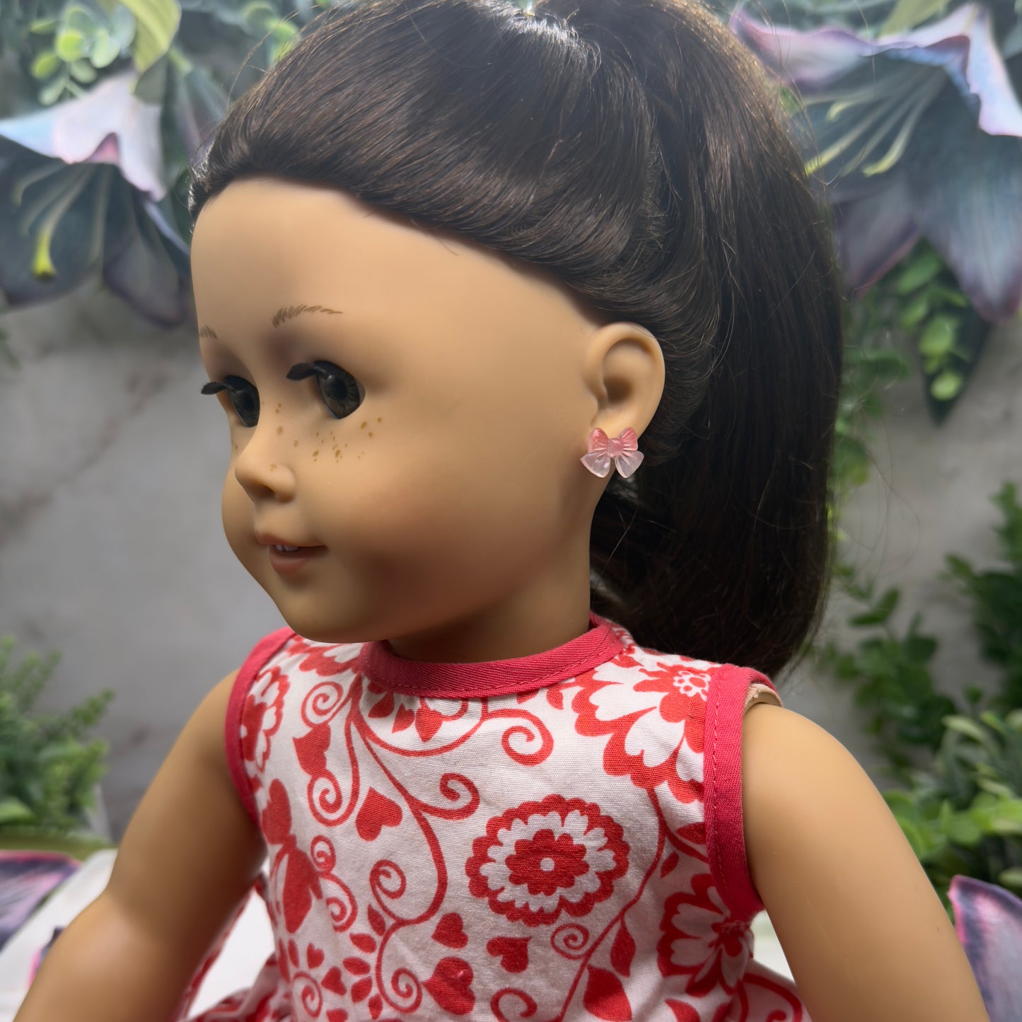 Translucent Pink Bow Post Doll Earrings •2mm Post fit 18 Inch Fashion Doll