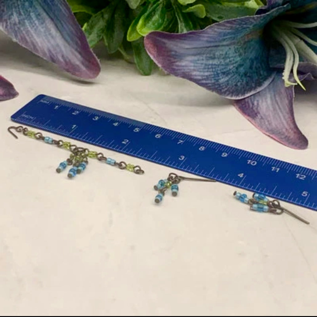 Blue Yellow Brass Tone Multi Dangle Necklace Earring Set • 10-12” 1:6 Doll Jewelry