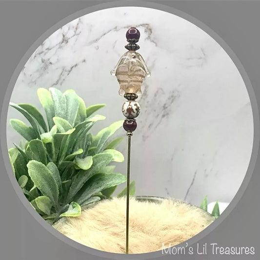 Glass Fish Shape Brown Glass Design - 6” Pin • Hatpin - Stick Pin