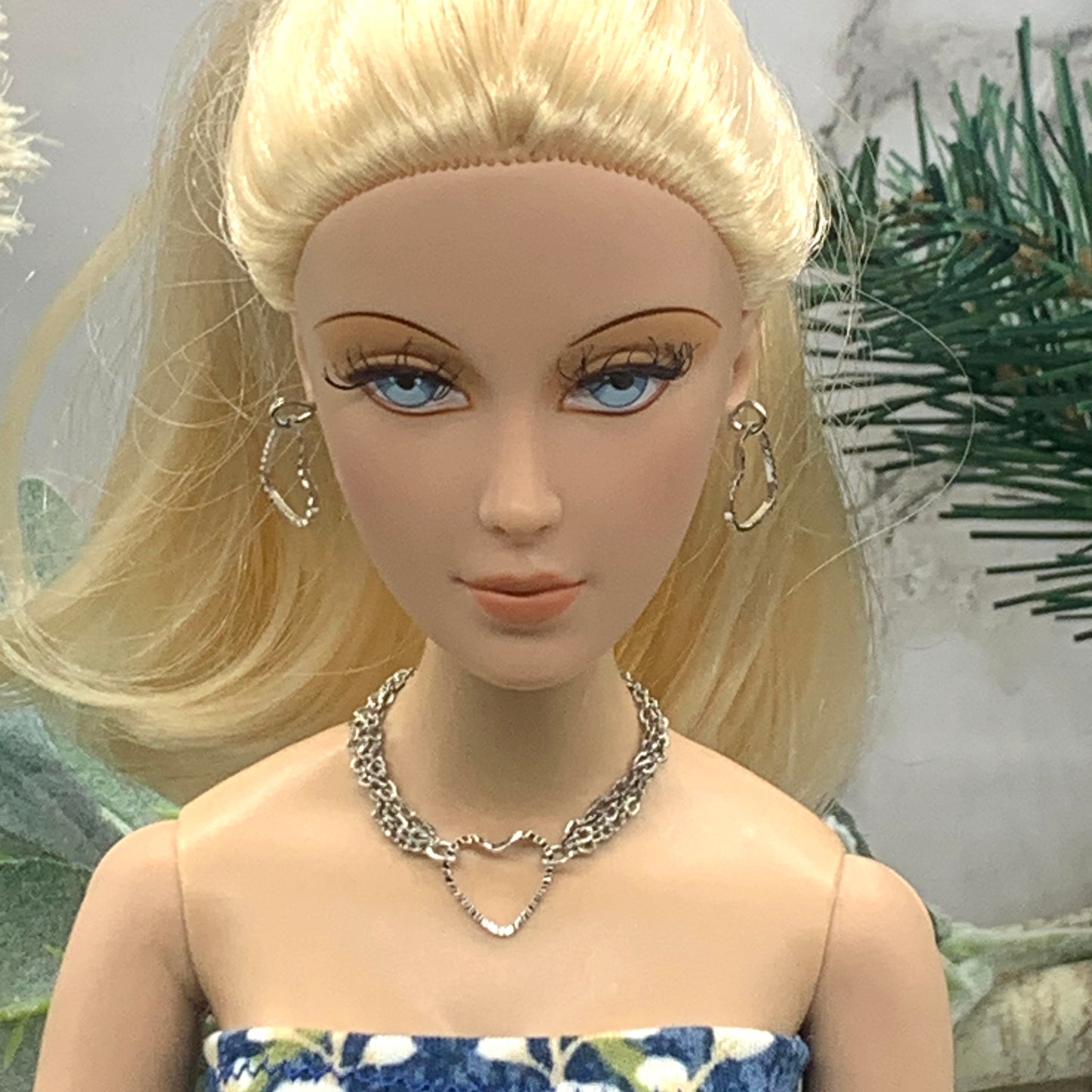 Silver Heart Dangle Multi Chain Doll Necklace Earring Set • 16” Doll Jewelry