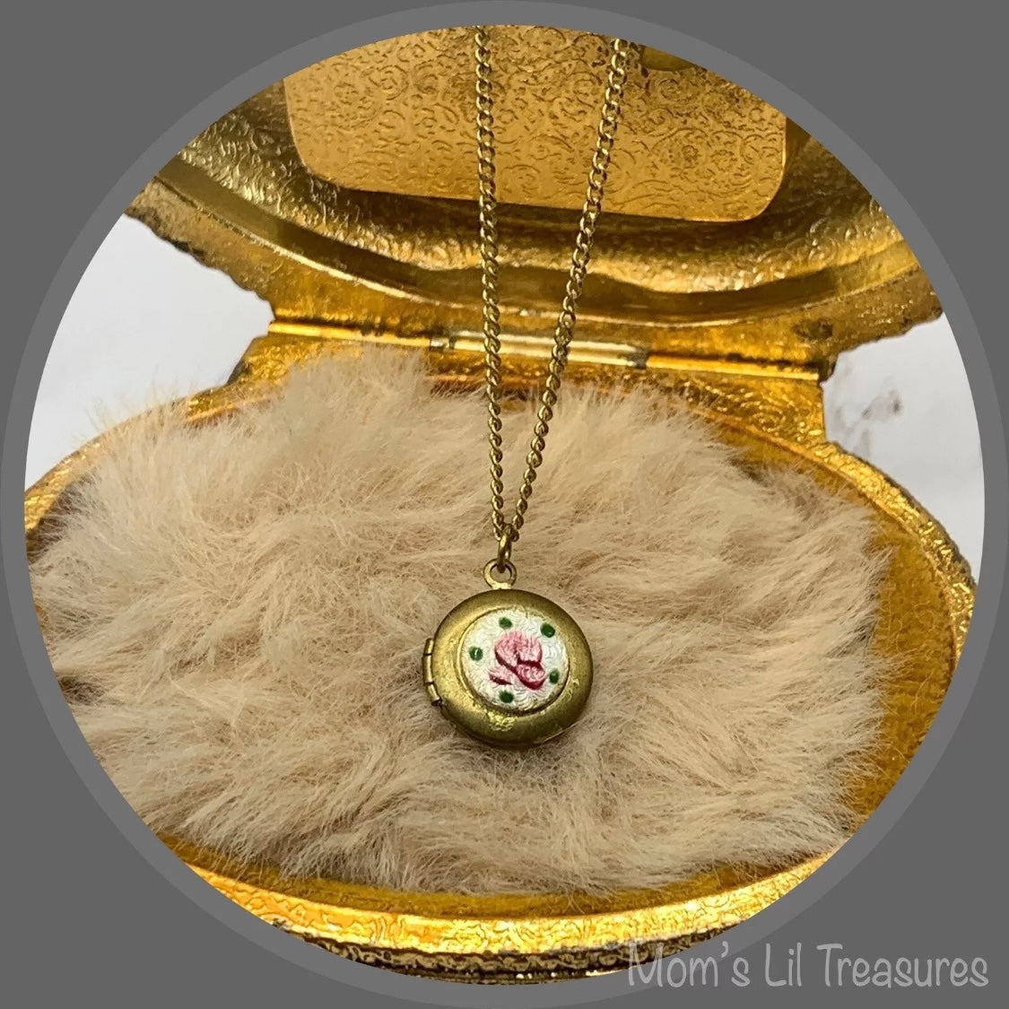 Gold Tone Locket Rose Flower Design Doll Necklace • 18 Inch Fashion Doll Jewelry