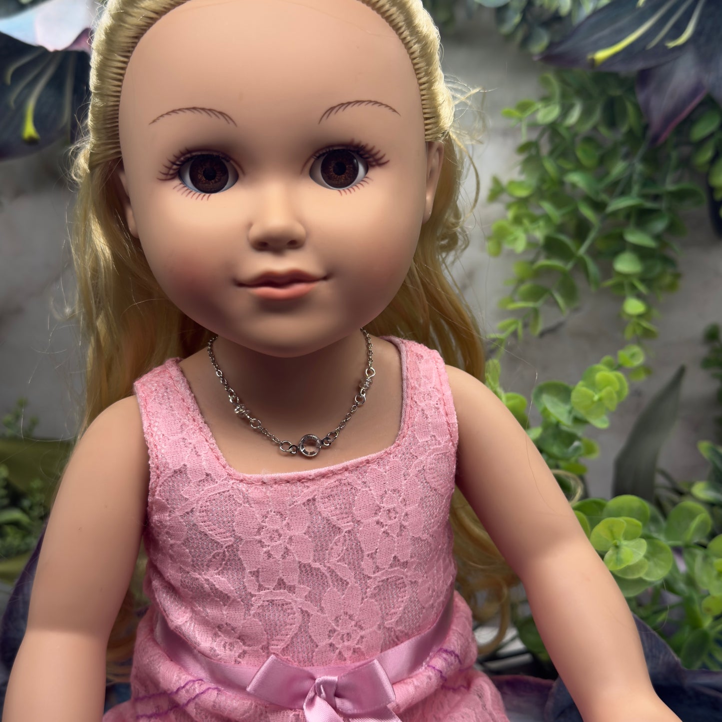 Clear Round Crystal Silver Chain Doll Necklace • 18 Inch Fashion Doll Jewelry