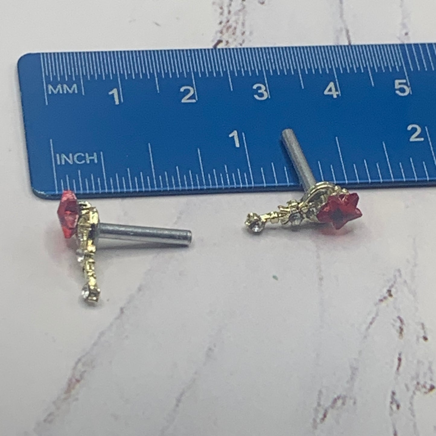 Red Rhinestone Star Heart Post Doll Earrings 2mm Post fit 18” American Girl Doll