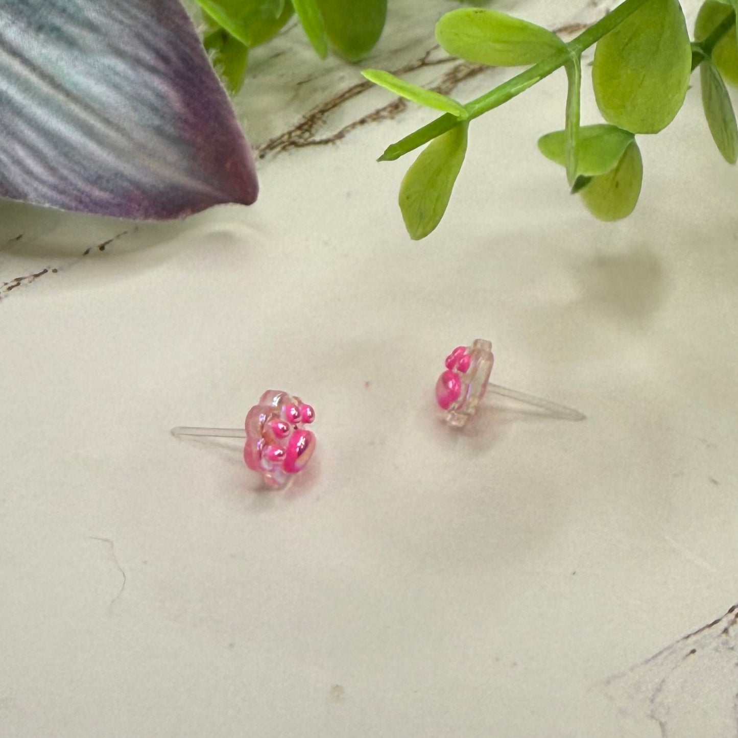 Pink Translucent Acrylic Paw Print Post Doll Earrings • 18 Inch Fashion Doll Jewelry