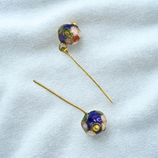 Blue Cloisonné Floral Design Doll Earrings • 18 Inch Fashion Doll Jewelry