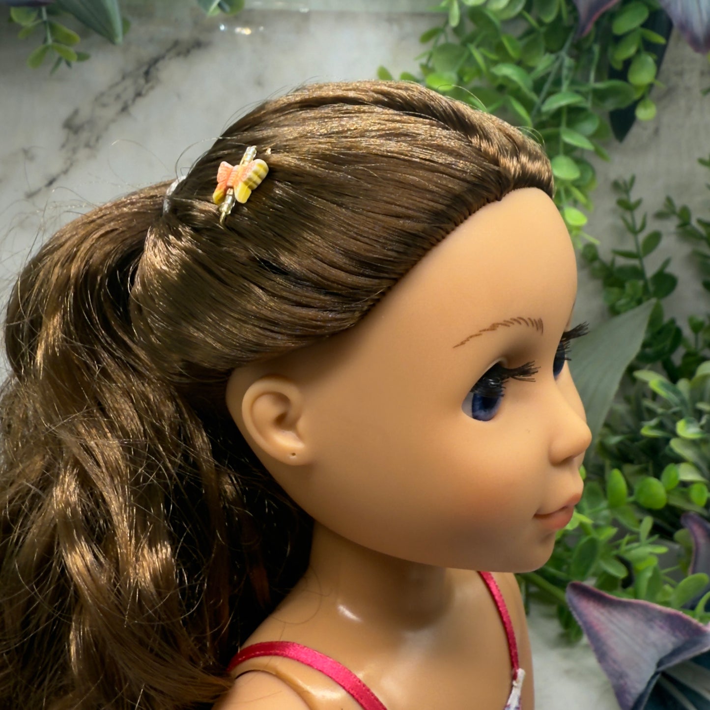 Orange Coral Beige Butterfly Doll Hair Barrettes 14-18” Fashion Dolls • Doll Hair Accessories