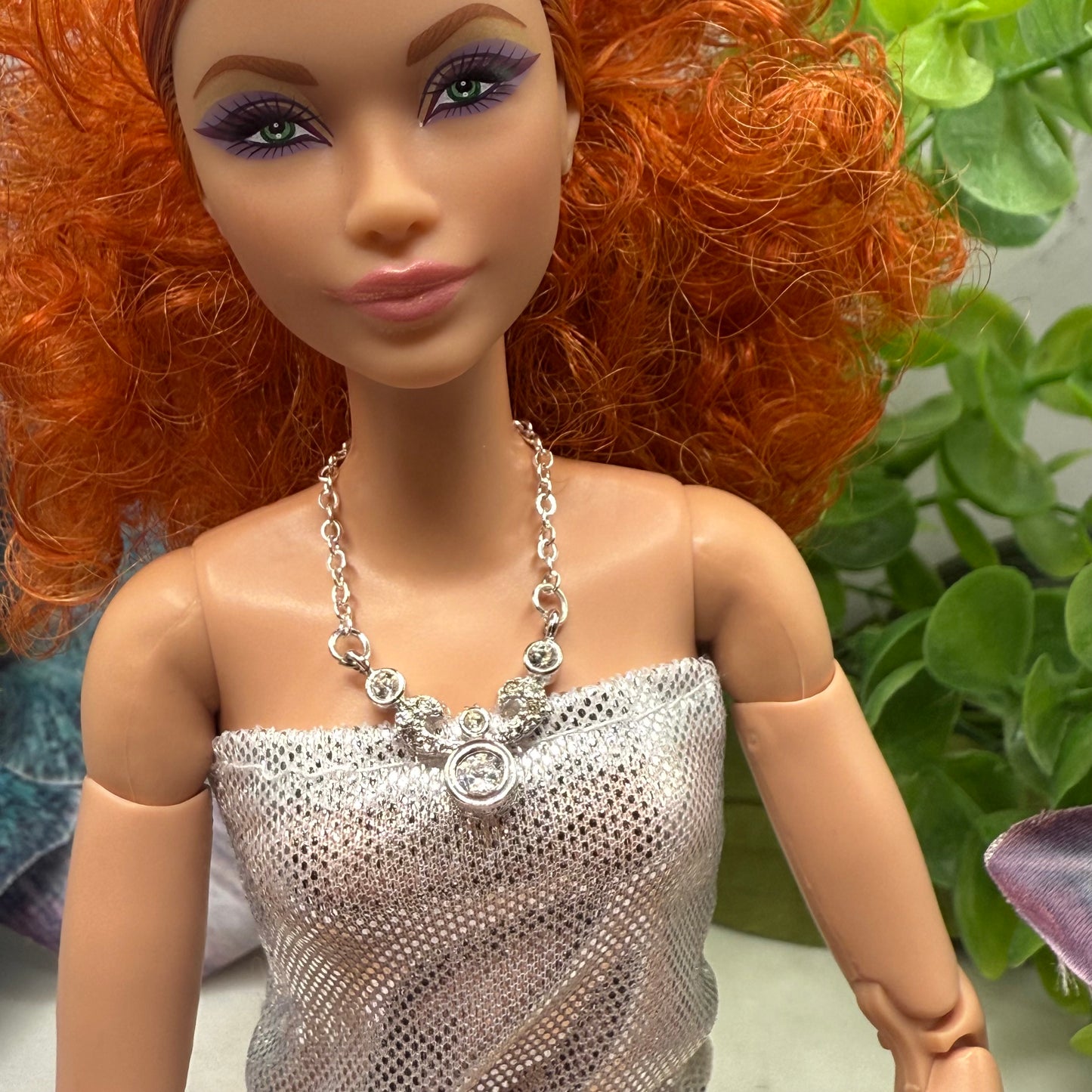 Silver Clear Rhinestone Doll Necklace • 10-12” 1:6 Fashion Doll Jewelry