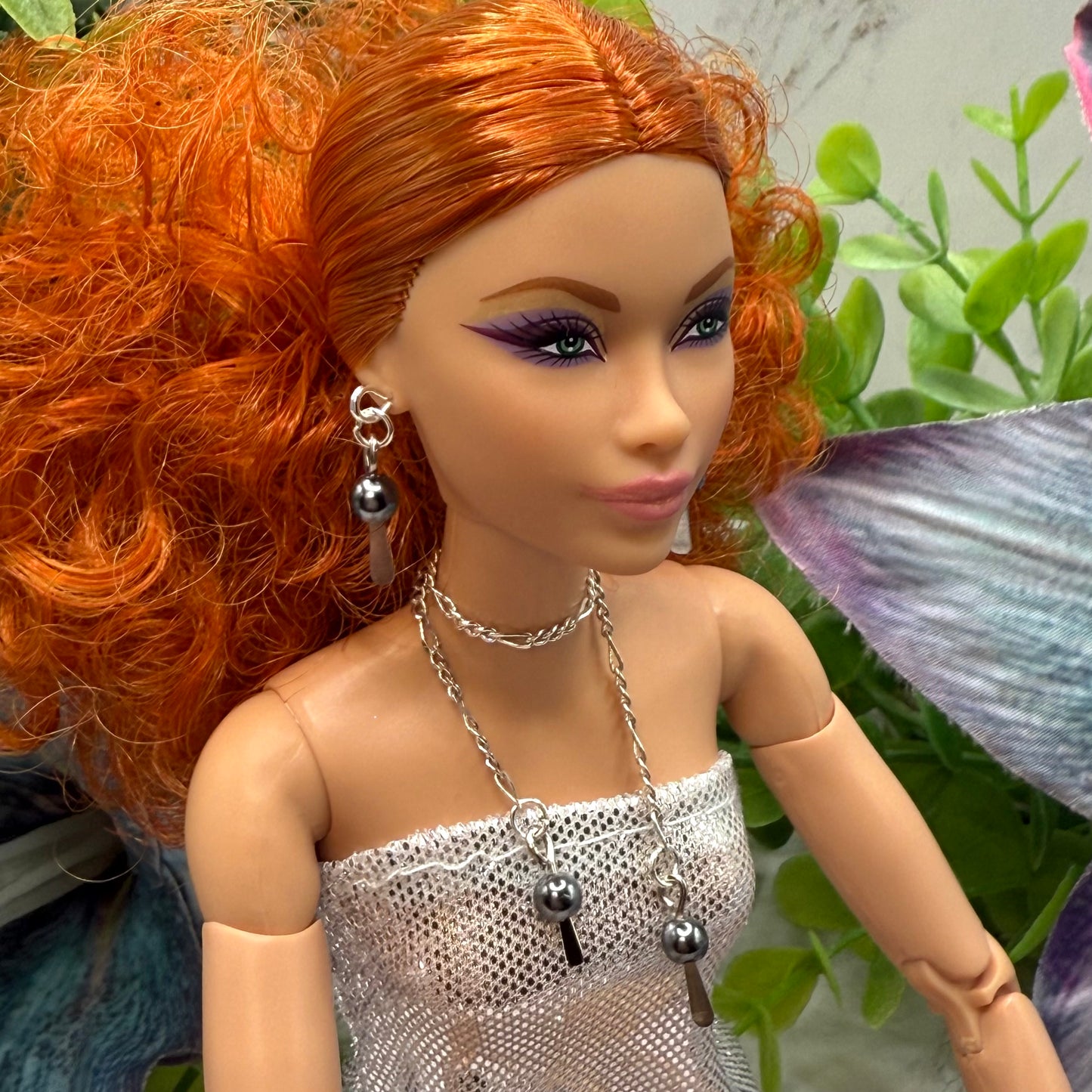 Gray Metallic and Silver Chain Wrap Style Necklace & Earrings Set • 10-12” 1:6 Fashion Doll Jewelry