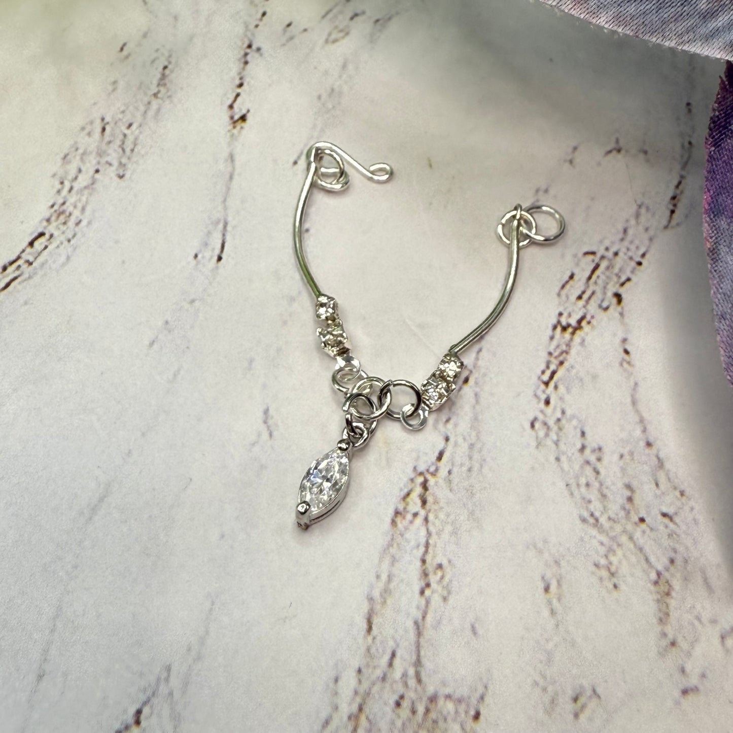Clear Rhinestone Dangle Curved Silver Link Doll Necklace • 10-12 Inch Fashion 1:6 Doll Jewelry