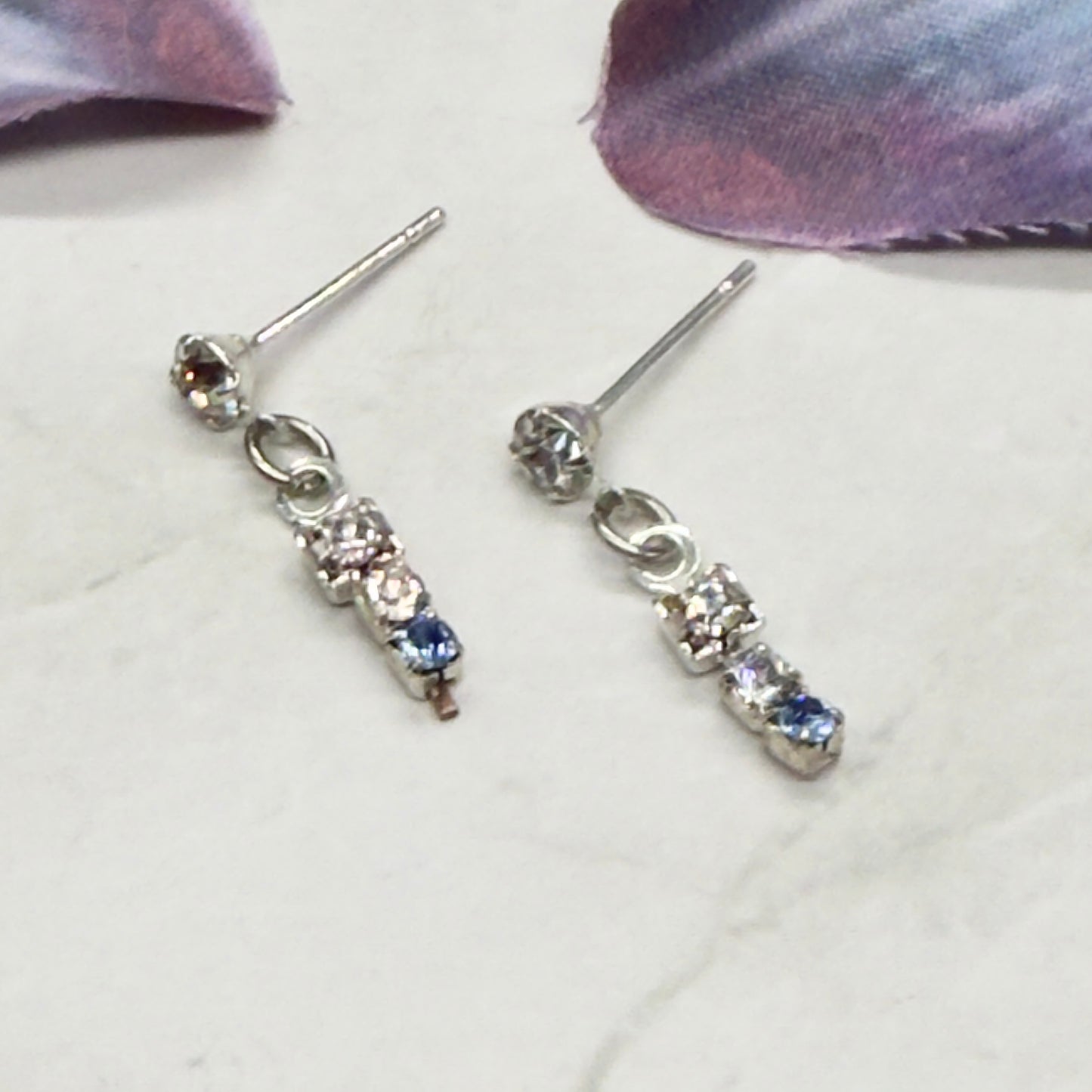 Blue & Clear Rhinestone Silver Dangle Post Doll Earrings • 18” Doll Jewelry