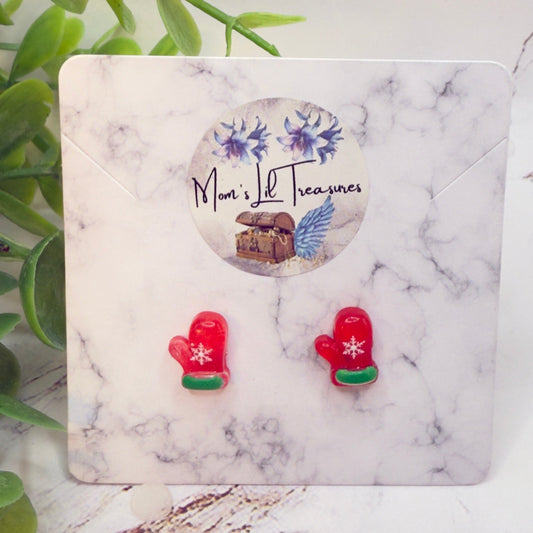 Red Christmas Mitten Silicone / Plastic Post Doll Earrings • 18 Inch Fashion Doll Jewelry