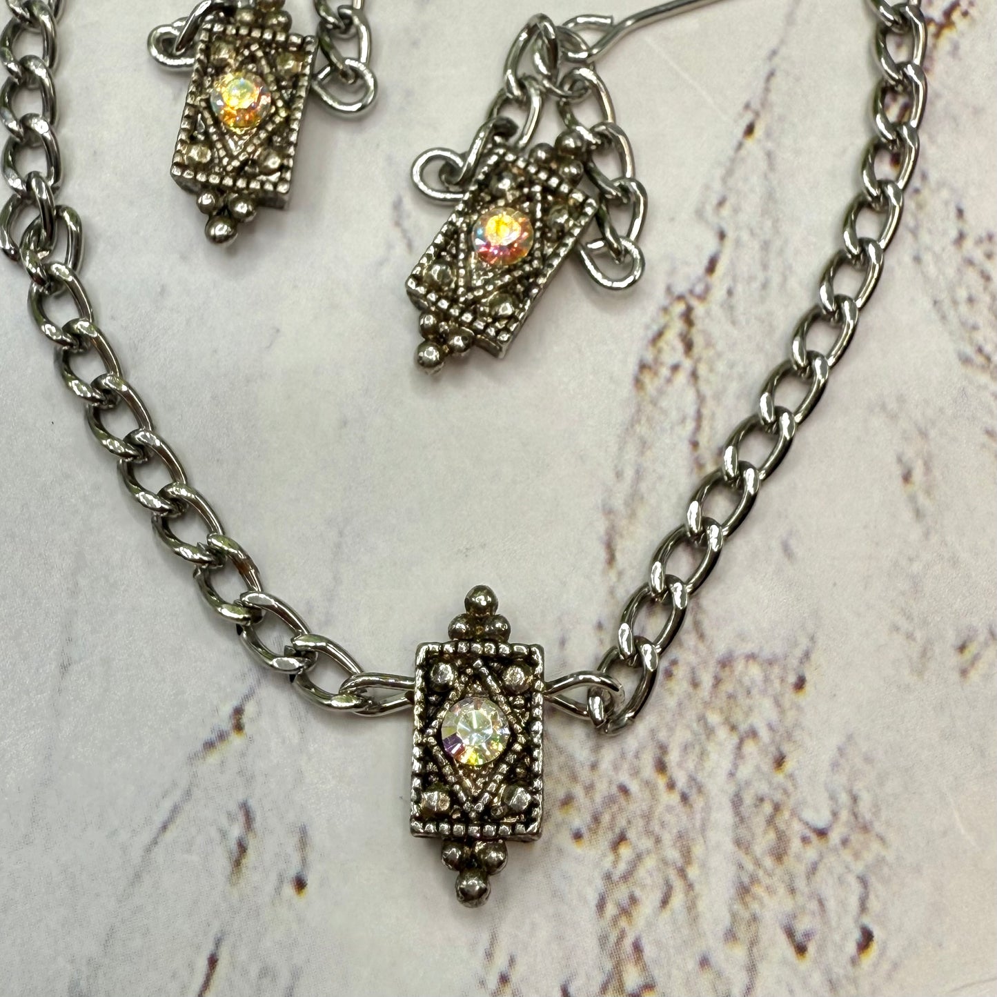 Clear Aurora Borealis Rhinestone Silver Chain Doll Necklace • 18 Inch Fashion Doll Jewelry