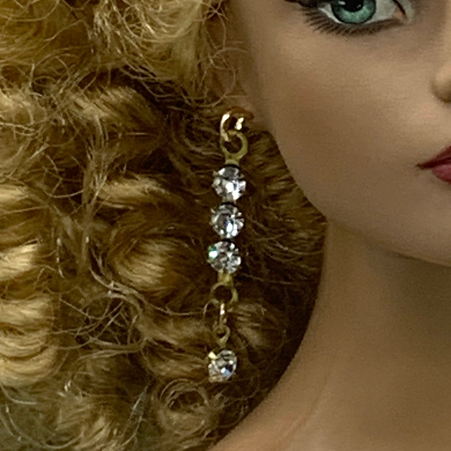 Clear Rhinestone Gold Dangle Doll Earrings • 16 Inch Fashion Doll Jewelry