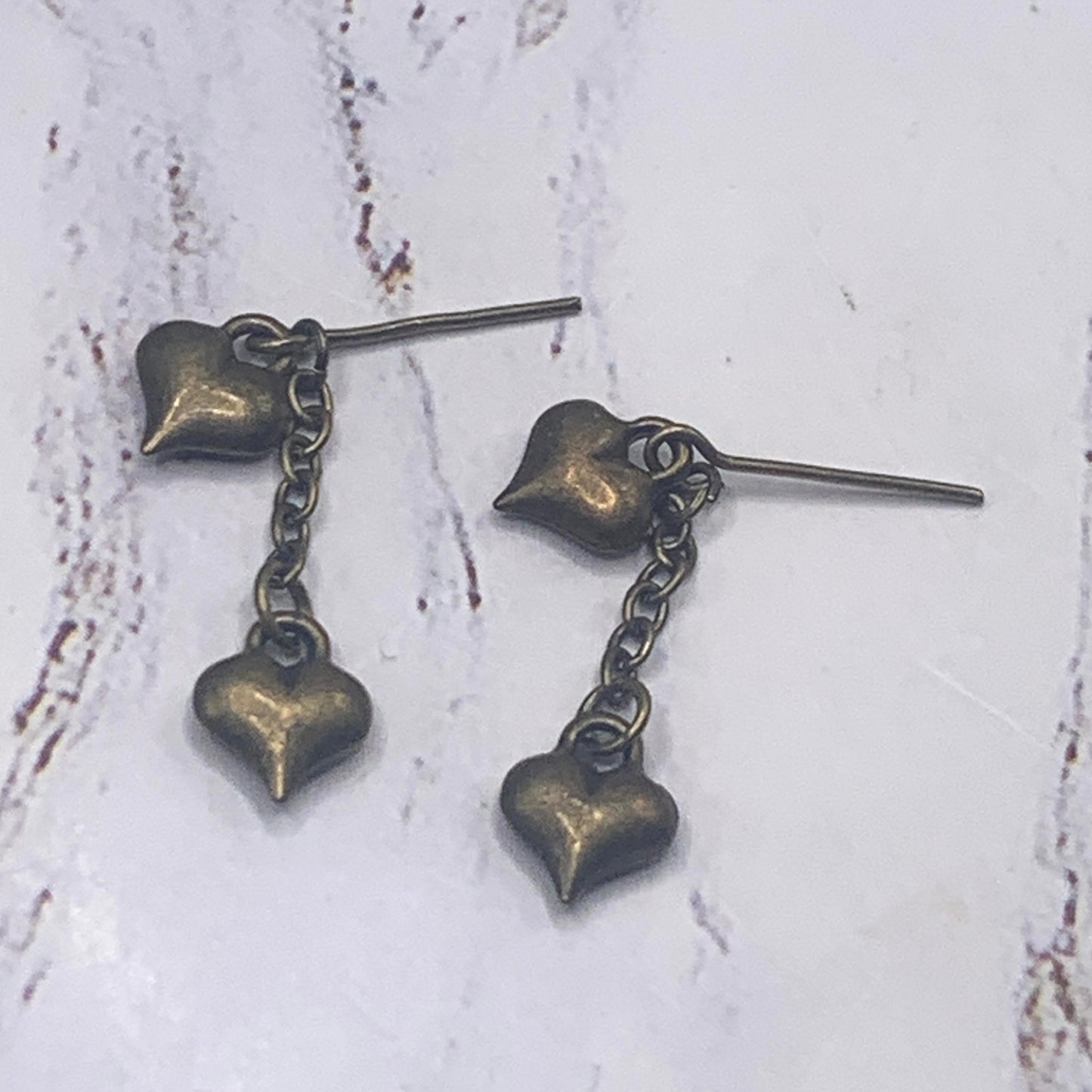 Bronze Heart Charm Chain Dangle Doll Necklace Earring Set • 16” Doll Jewelry