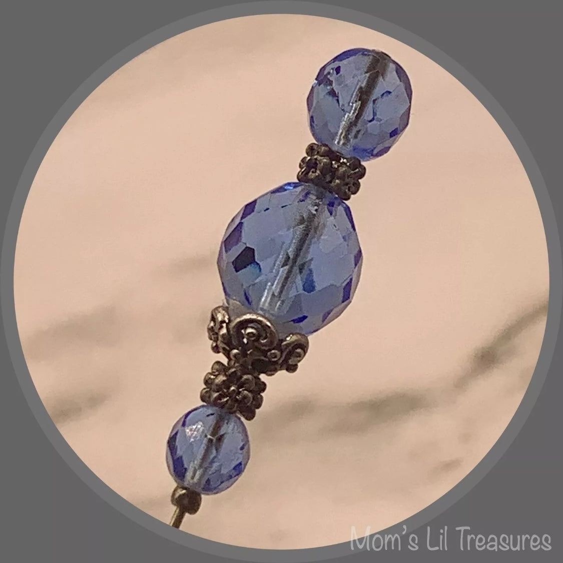 Blue Glass Crystal Silver Filigree - 8” • Hatpin - Stick Pin