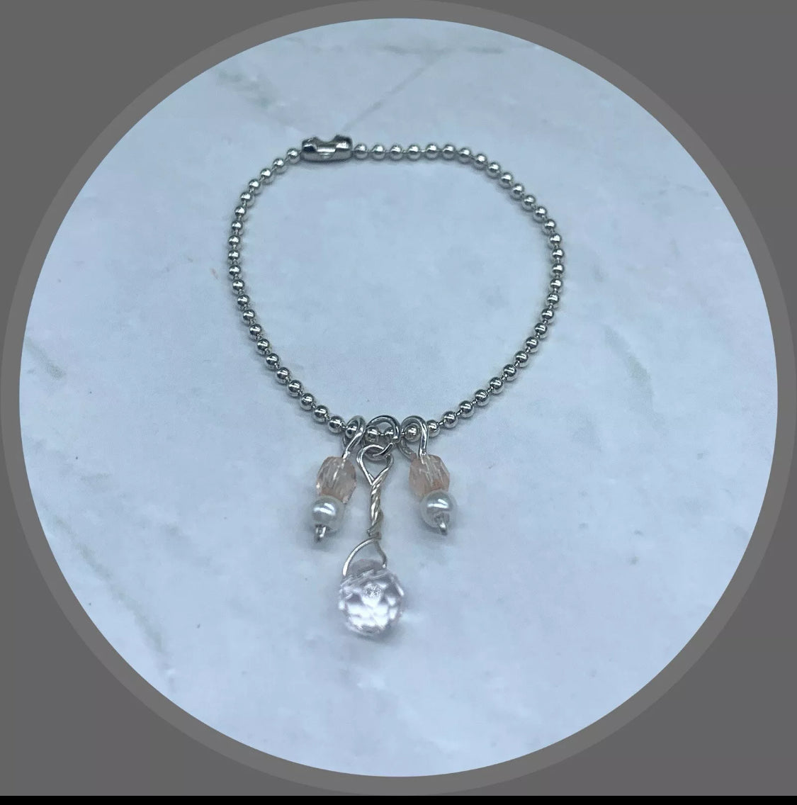 16 Inch Doll Jewelry • Silver Ball Chain Pink Clear Pearl Necklace Earrings Set