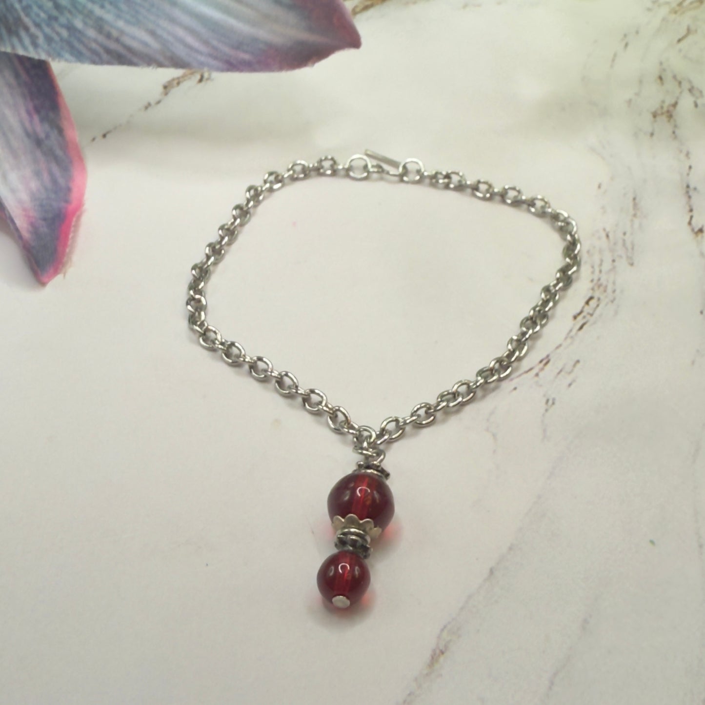 Red Glass Pendant Silver Chain Doll Necklace • 18 Inch Fashion Doll Jewelry