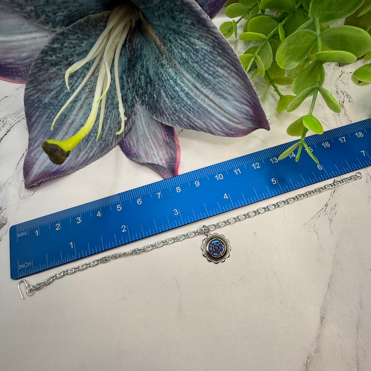 Blue Purple Flower Silver Filigree Pendant Doll Necklace • 18 Inch Fashion Doll Jewelry