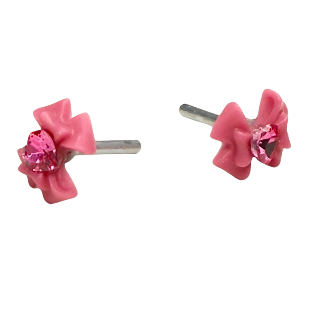 Pink Bow Heart Rhinestone 2mm Post Doll Earrings • fits 18 Inch Fashion Dolls