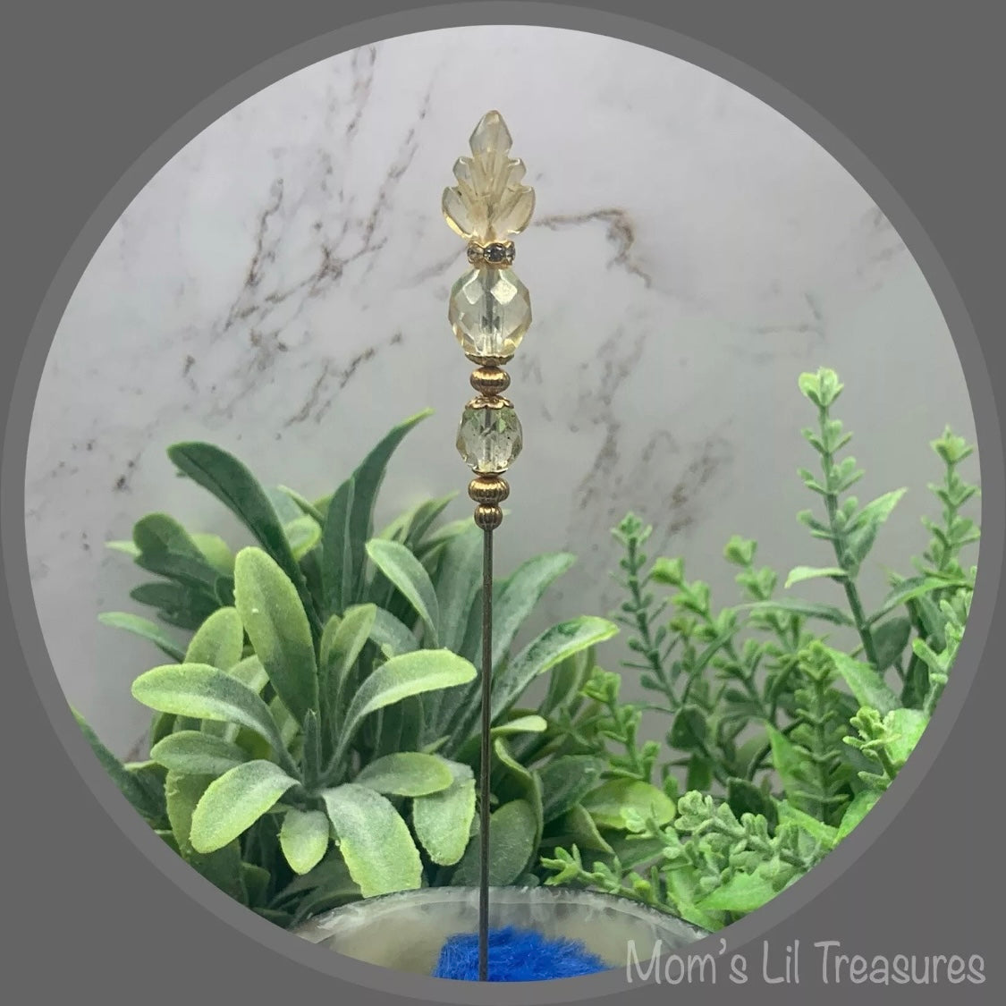 Light Yellow Glass Leaf Crystal Beaded - 6.25” Pin • Hatpin - Stick Pin