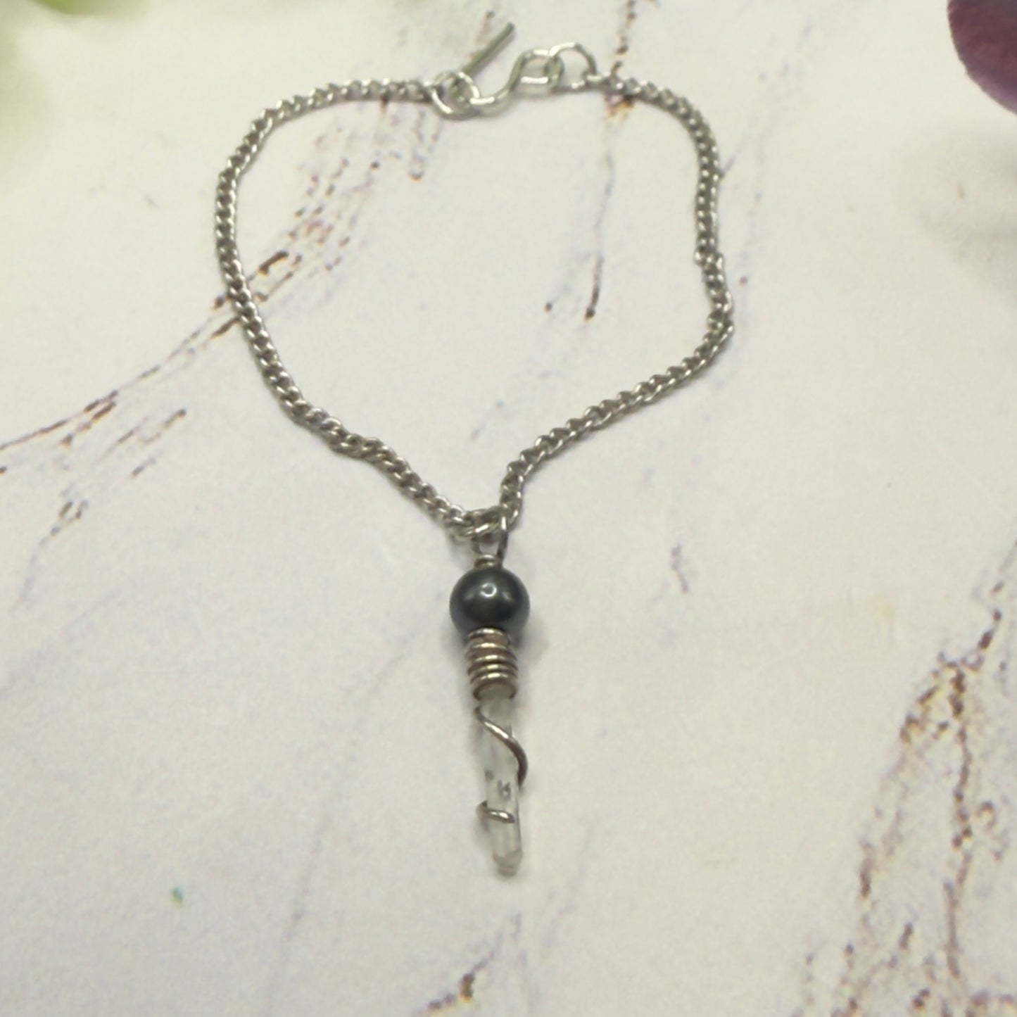 Metallic Gray Quartz Crystal Pendant Doll Necklace • 16 Inch Fashion Doll Jewelry