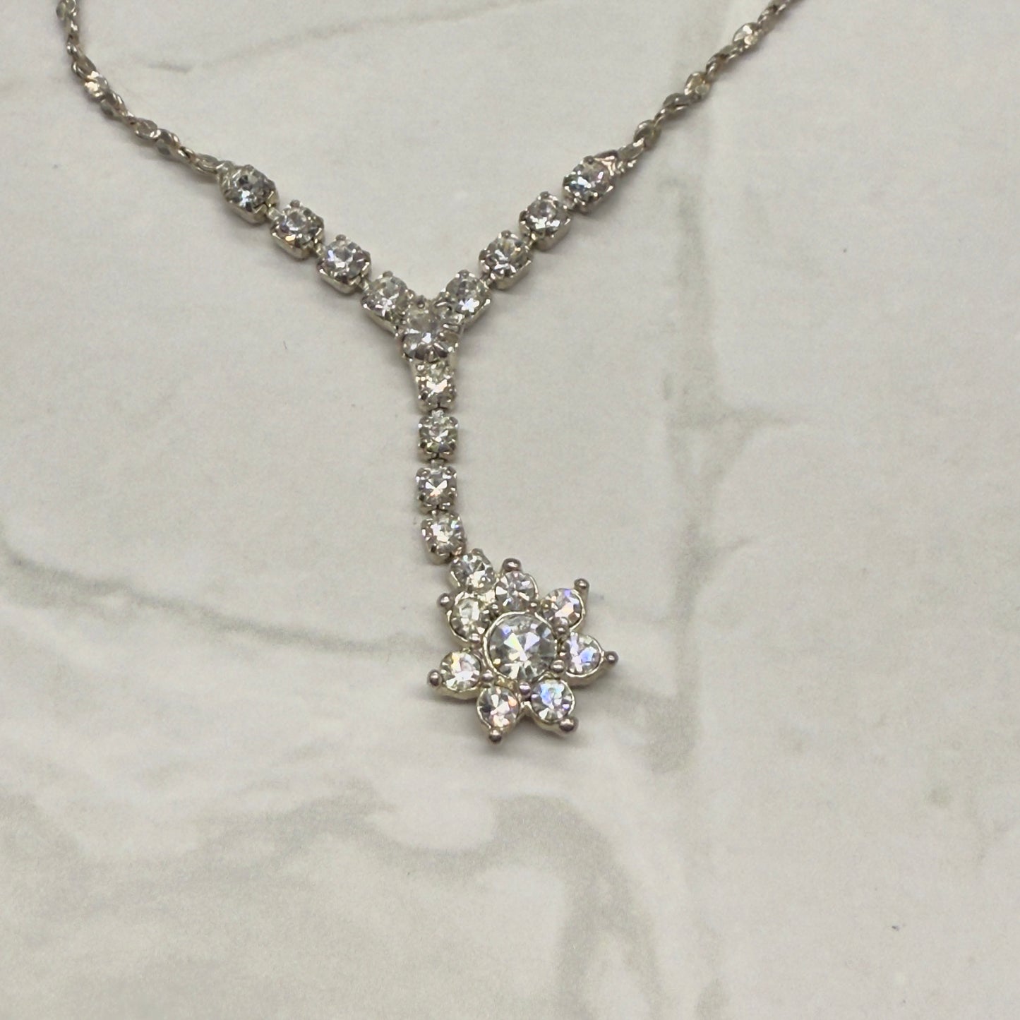 Flower Y Style Rhinestone Silver Doll Necklace • 18 inch Fashion Doll Jewelry