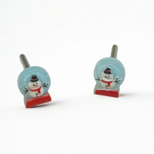Light Blue Snow Globe Snowman Christmas Post Doll Earrings • 2mm Post for 18 Inch Fashion Doll