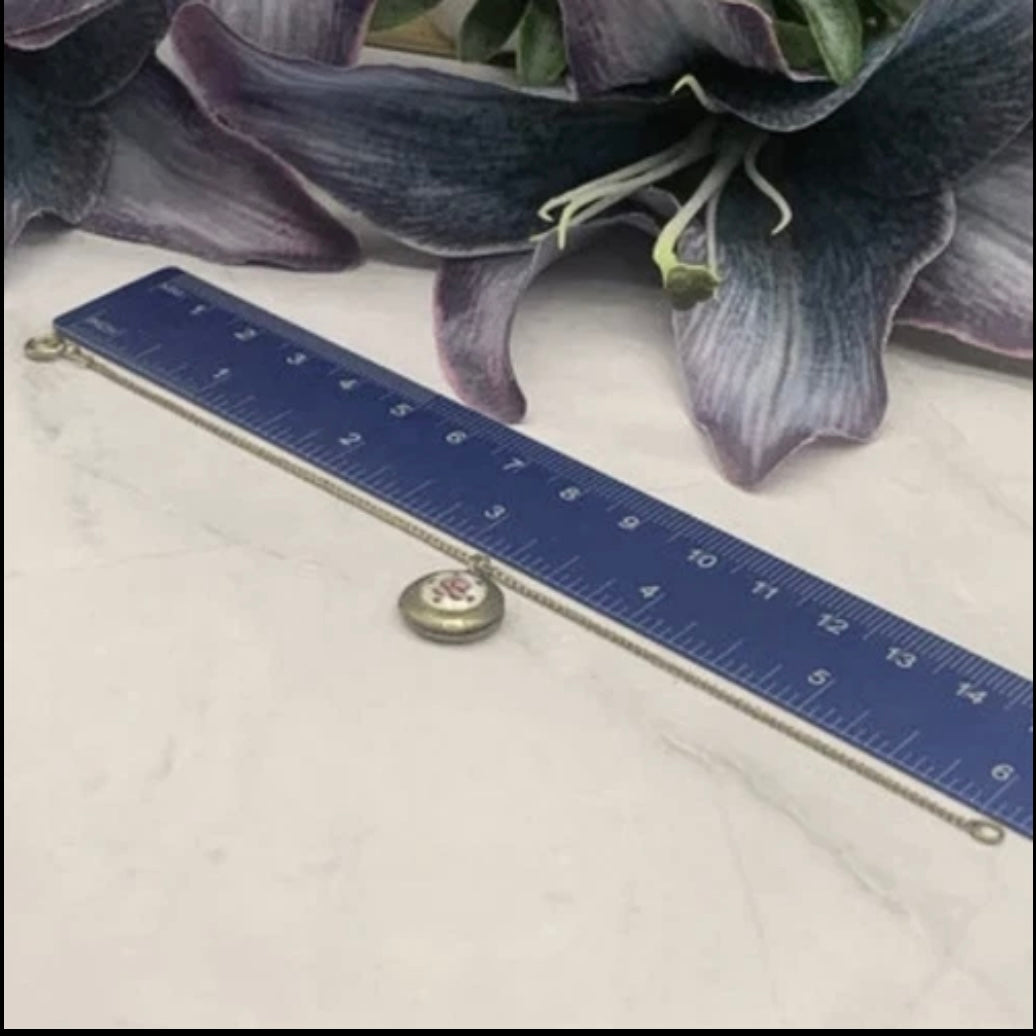 Round Locket Rose Pendant Gold Chain Doll Necklace for 18-22” Vintage Doll
