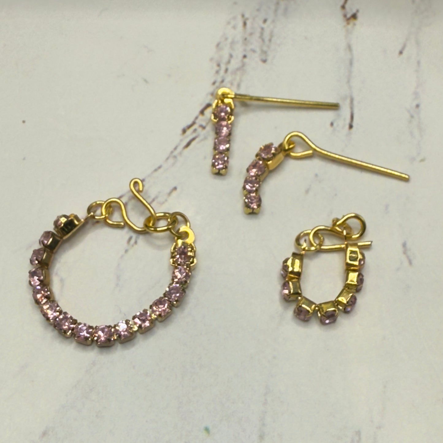 Pink Rhinestone Doll Necklace Bracelet Earrings Set • 10-12” 1:6 Fashion Doll Jewelry